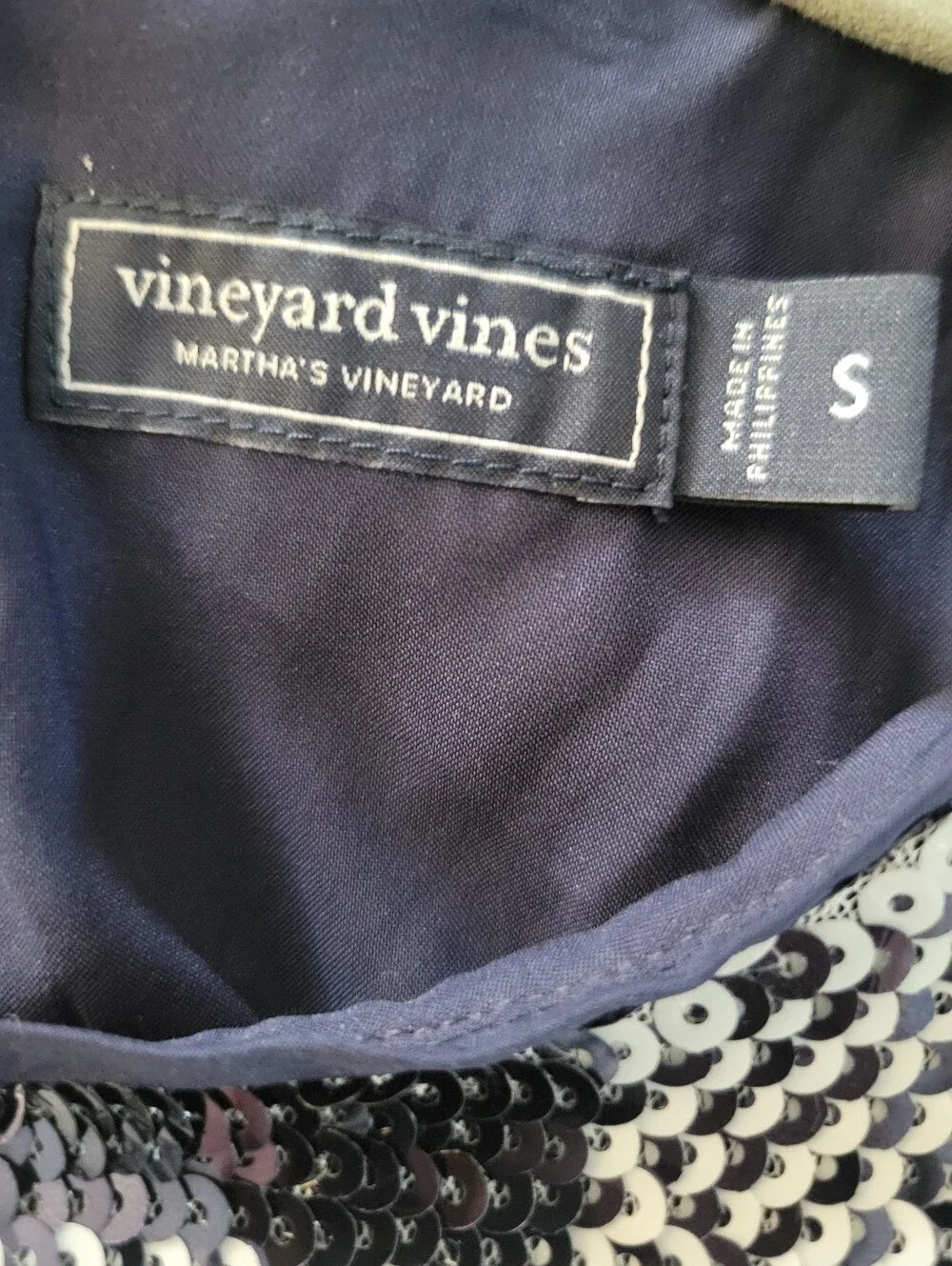 Vineyard Vines Buffalo Check Sequin Dress Blue & White Shift Formal Party Glam S